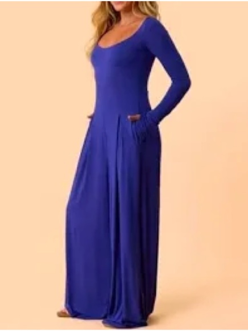 Blogilates V-Neck Long Sleeve Maxi Romper/Jumpsuit in Royal Blue